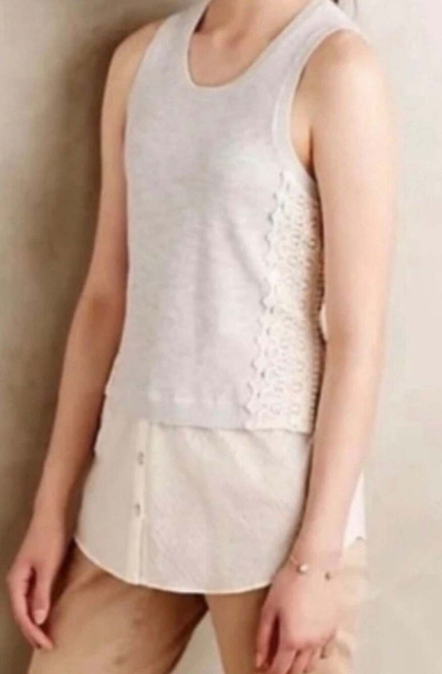 Anthropologie Moth Sleeveless Sweater Tank Size M/M Gray Lace Layered
